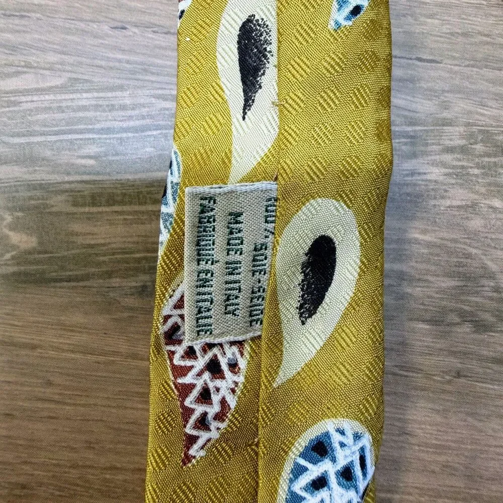 Vintage JA II Joseph Abboud Silk Tie Gold Mustard Teardrop Paisley Made in Italy